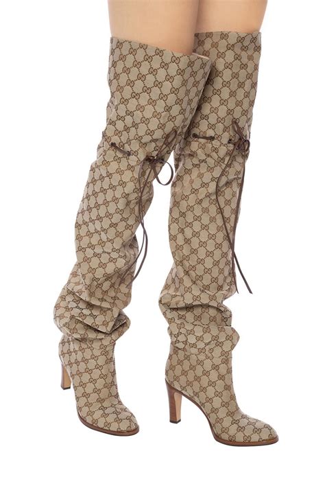 brown boots gucci|gucci print thigh high boots.